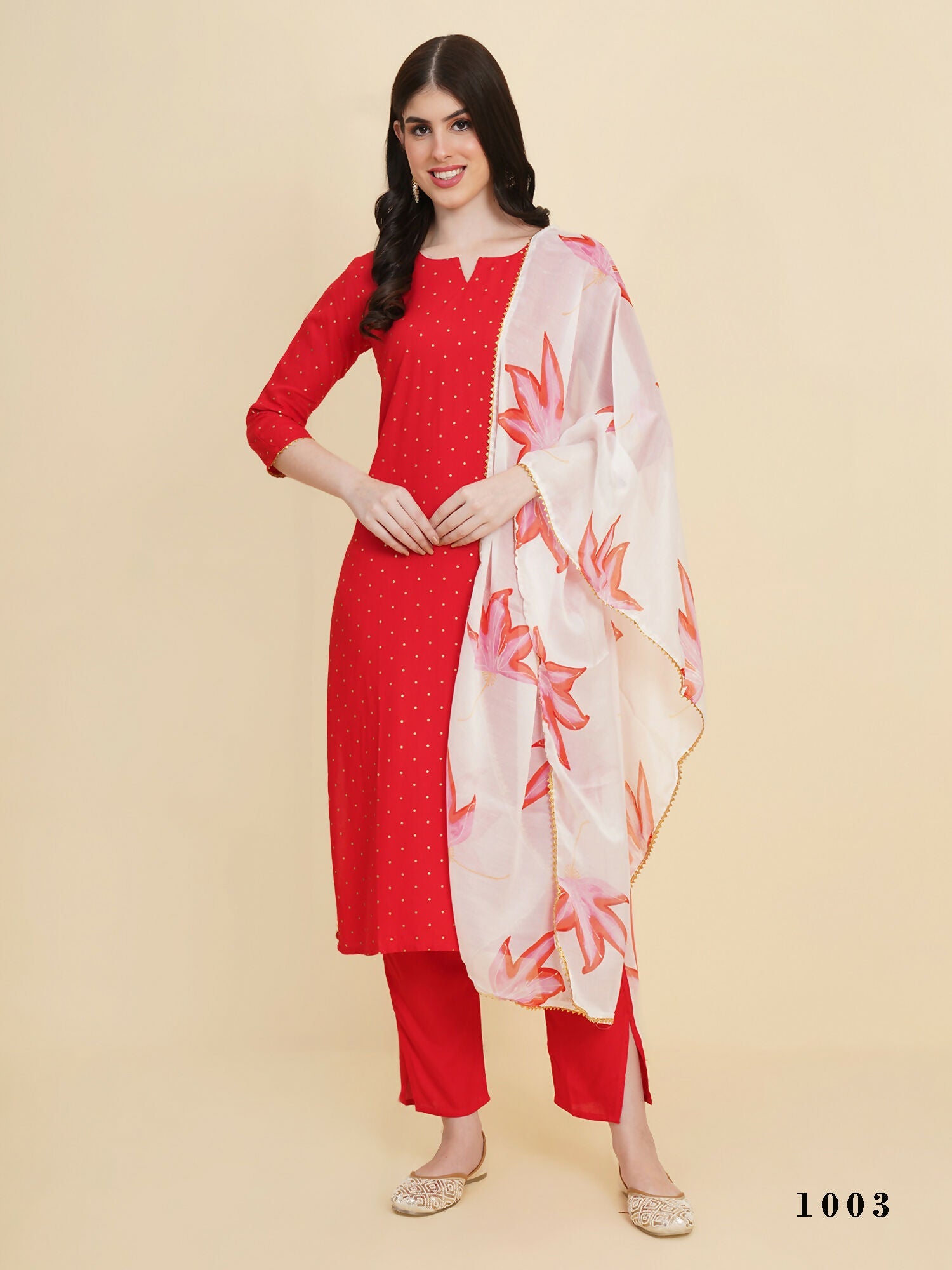 Designer Stylish Red rayon Stitched Suit With Dupatta - Tanisha