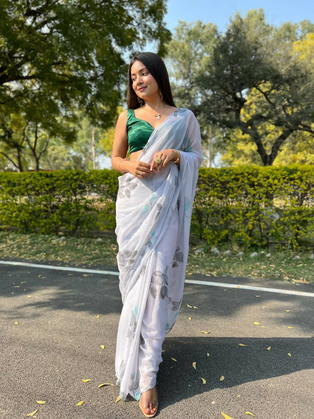 Vamsee Grey Chiffon Designer Saree