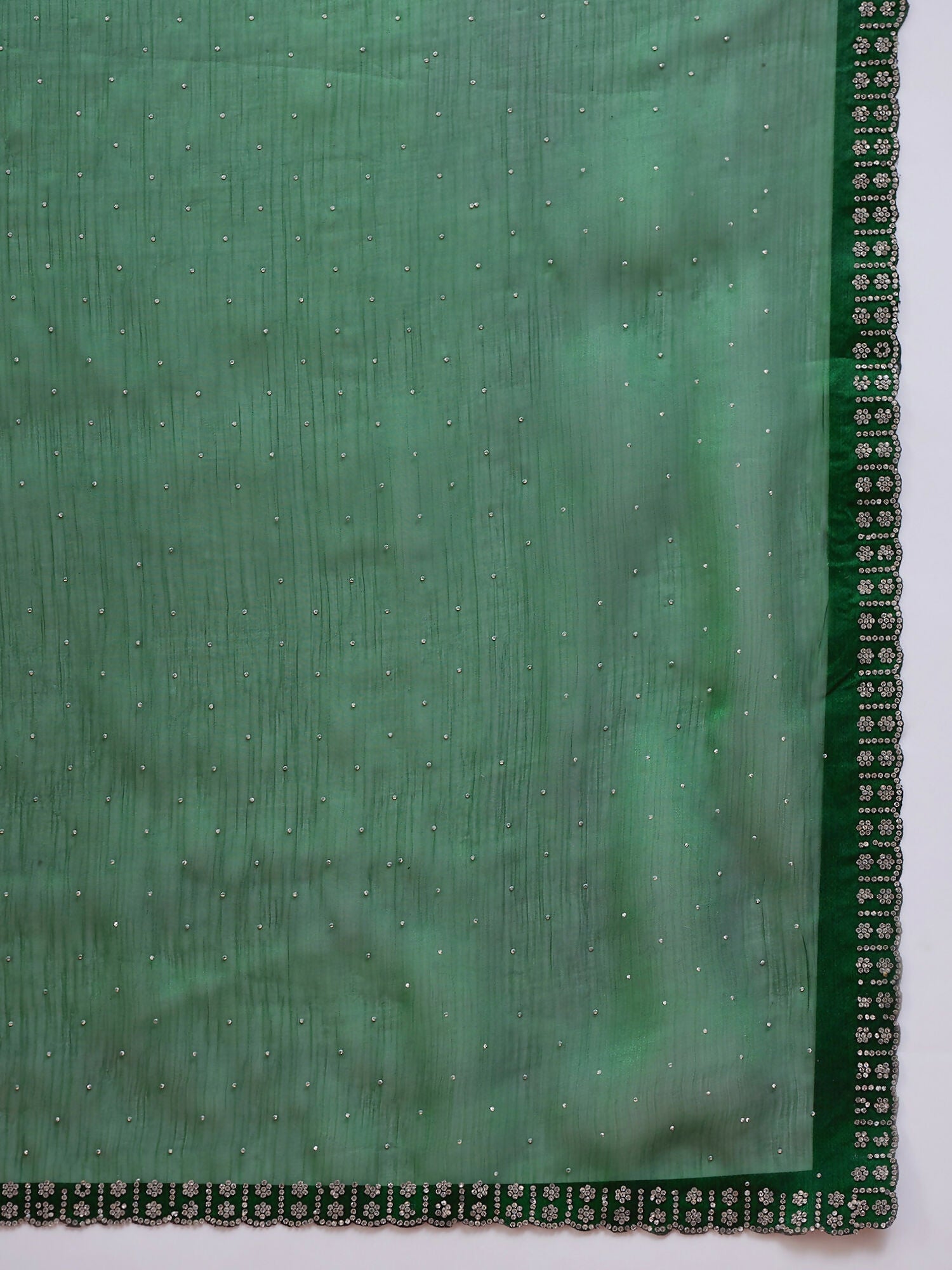 Green Organza Swaroski Diamond Work Saree with Unstitched Blouse - Radha