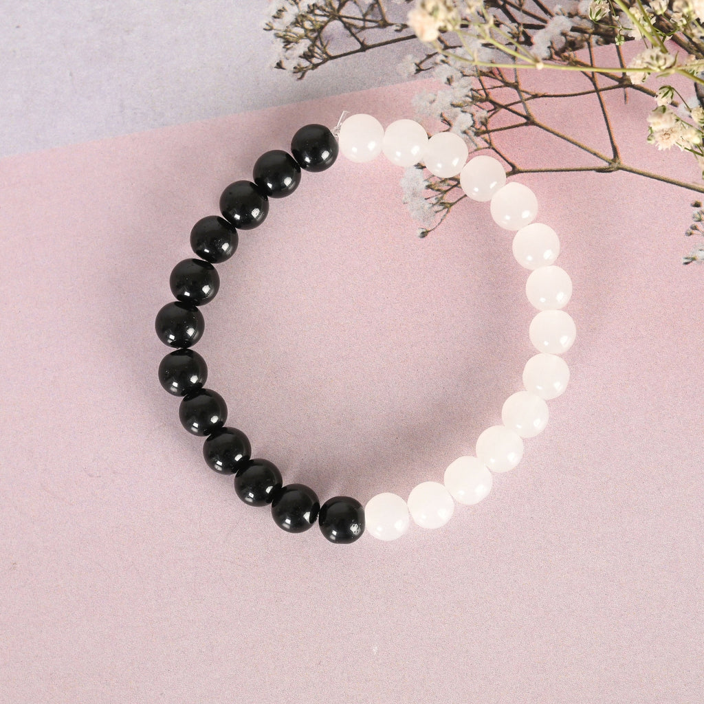 NVR Men & Women Black & White Marbel Crystal Elasticated Bracelet