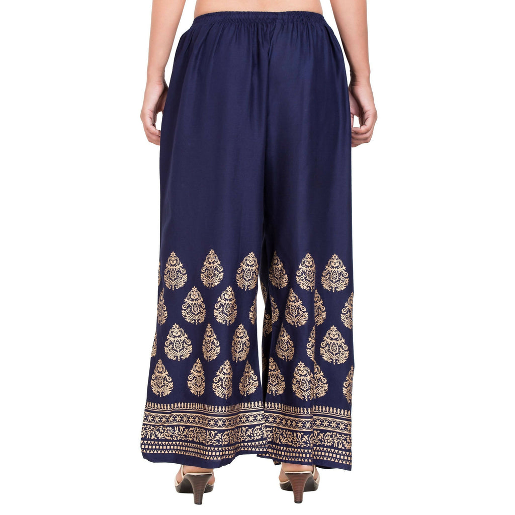 PAVONINE Navy Blue Color Golden Printed Rayon Fabric Sharara For Women & Girls
