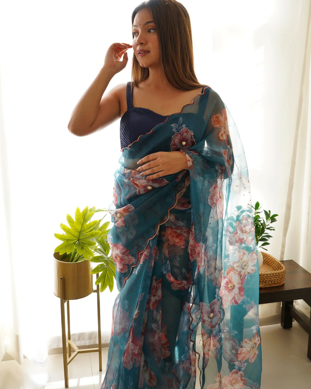 Vamsee Ramya Blue Organza Saree
