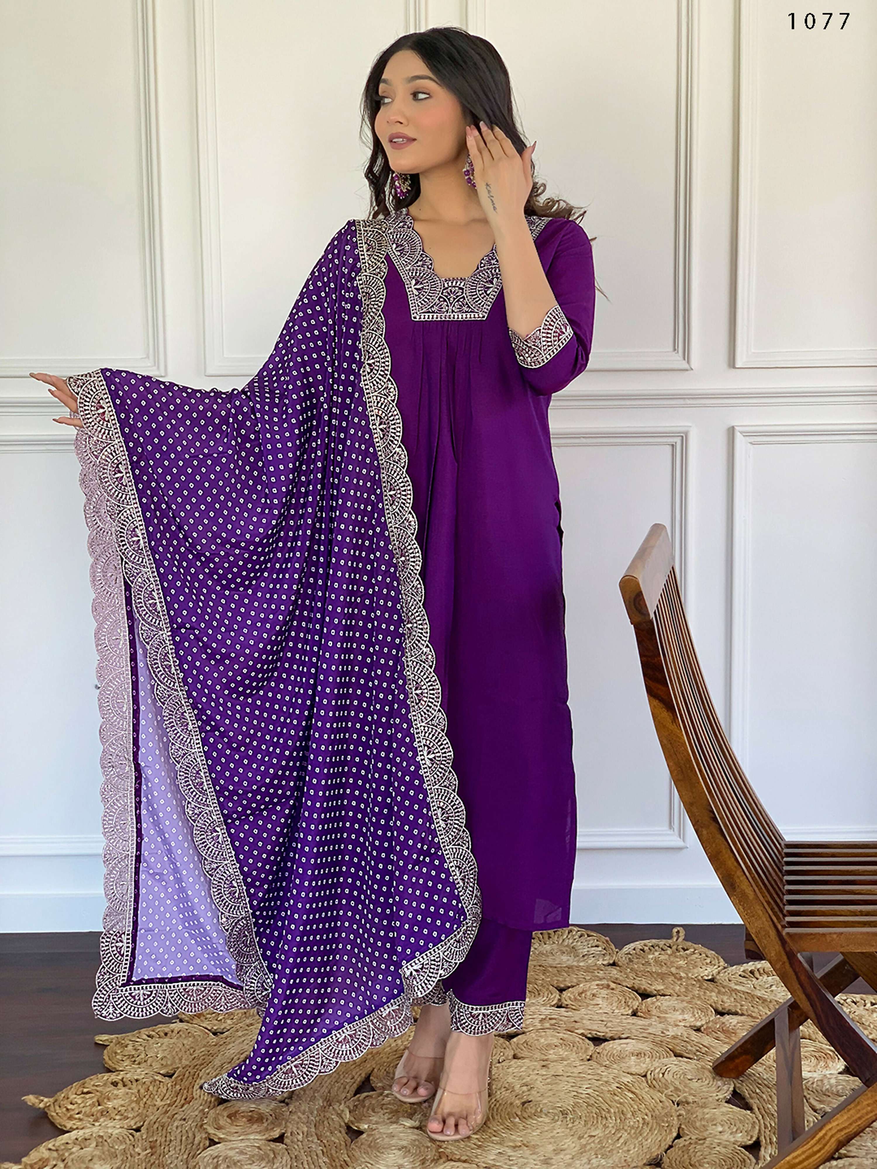 Partywear Designer ViscoseWine Stitched Suit With Dupatta - Tanisha