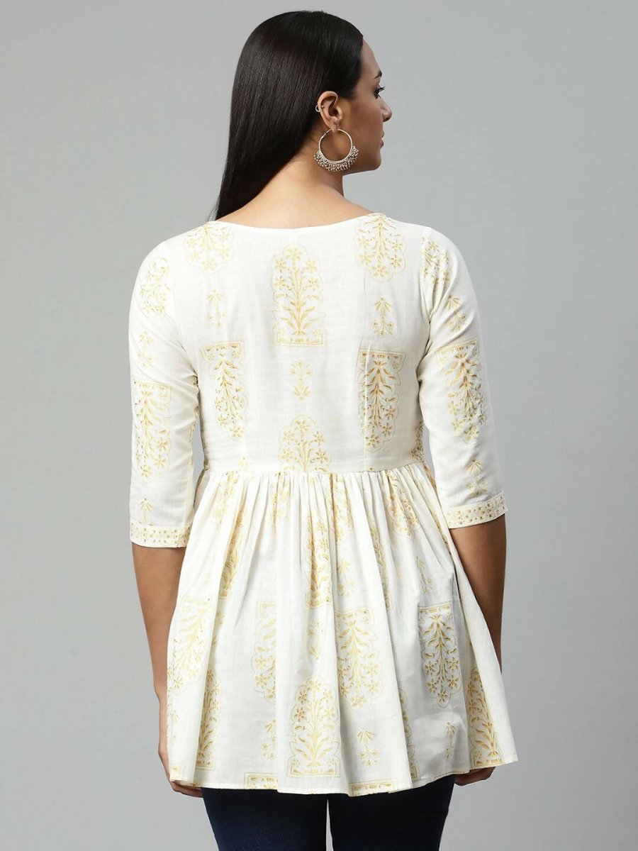 Ahalyaa Women Off White Beautiful Pure Cotton Printed Tunic