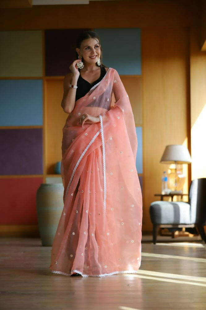 Vamsee Manbhari Peach Organza Saree