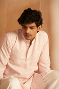 Pink Viscose Chikankari Embroidery Work Men's Kurta Set - Mahotsav