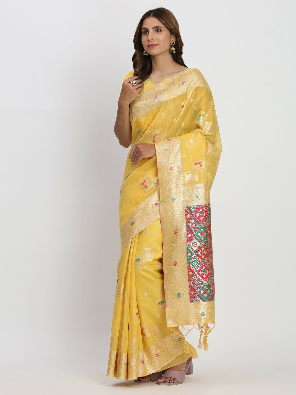 Shree Shyam Fashion Linen Cotton Yellow Saree