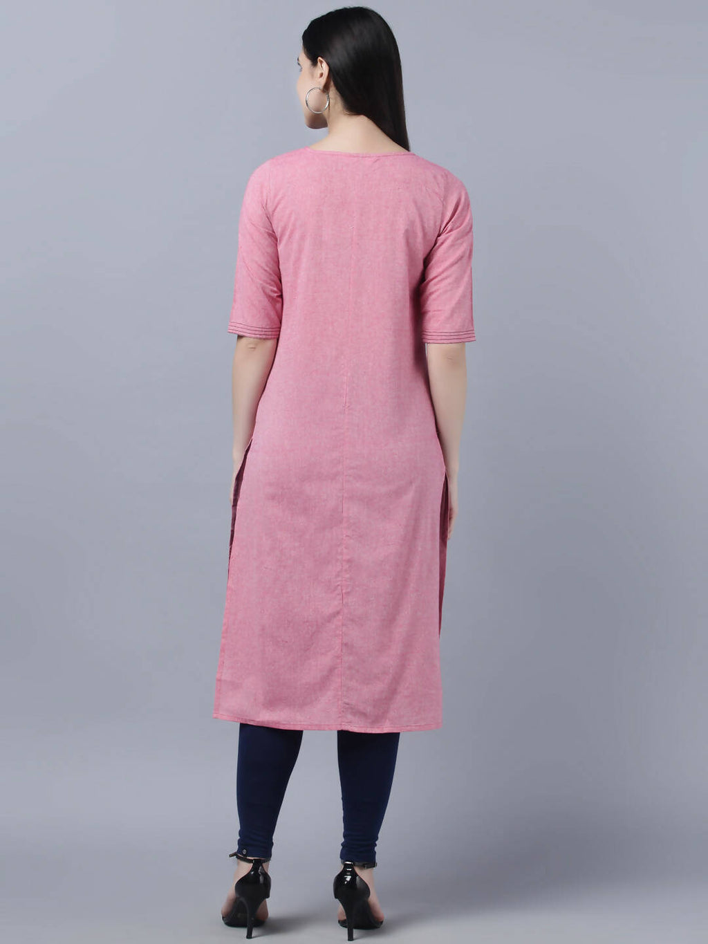 Myshka Women Pink Solid Straight Kurta