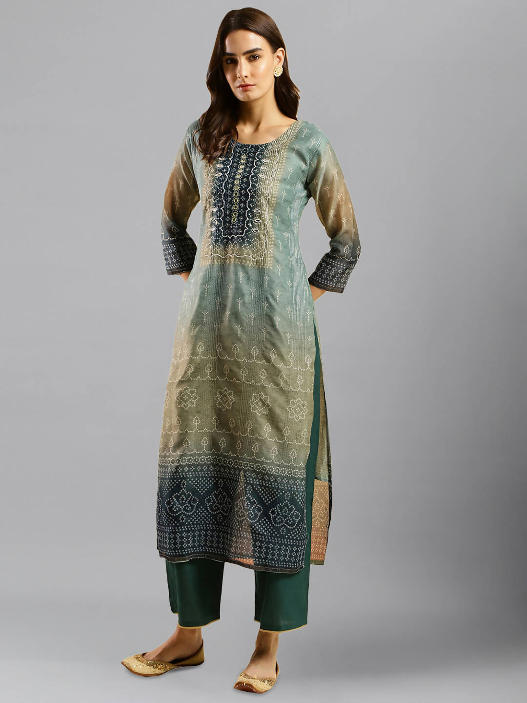 Blue Chinon Digital Printed With Hand Work Kurta - Himanshi