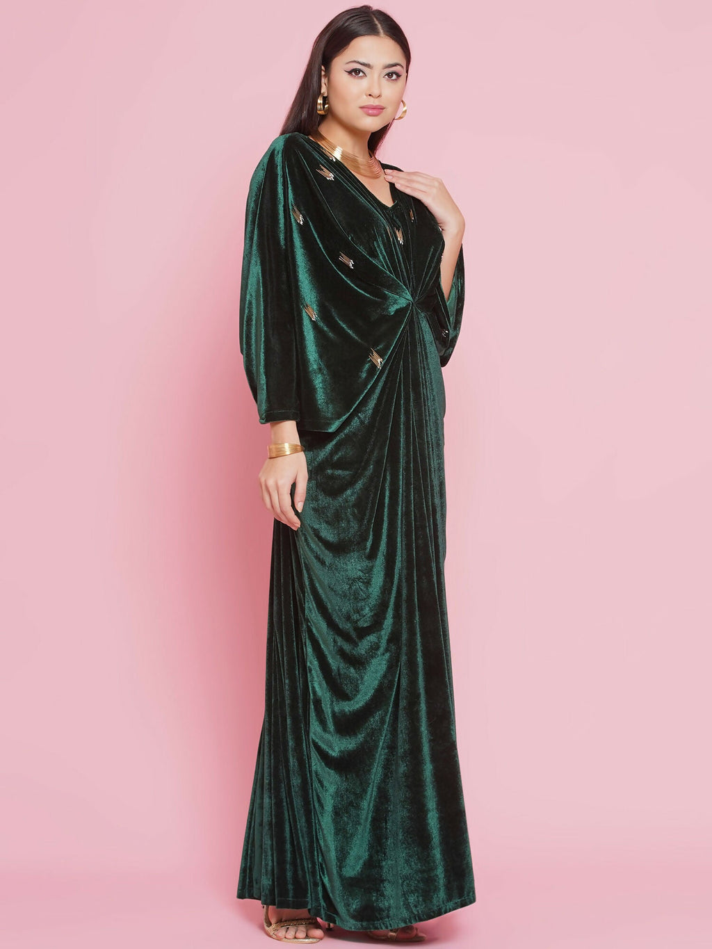 Joban Fashion Green Velvet Hand Embellished Gown