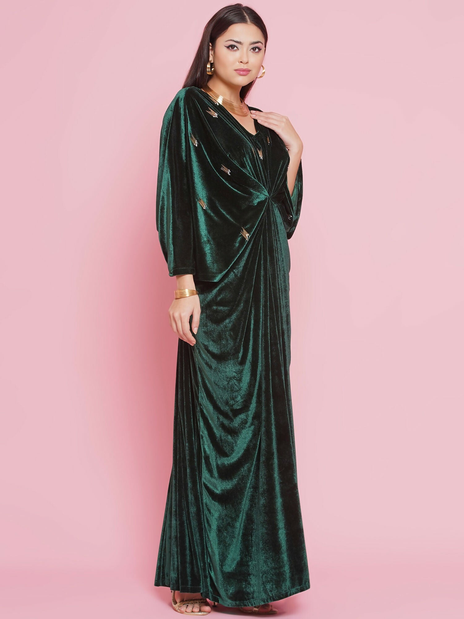 Joban Fashion Green Velvet Hand Embellished Gown