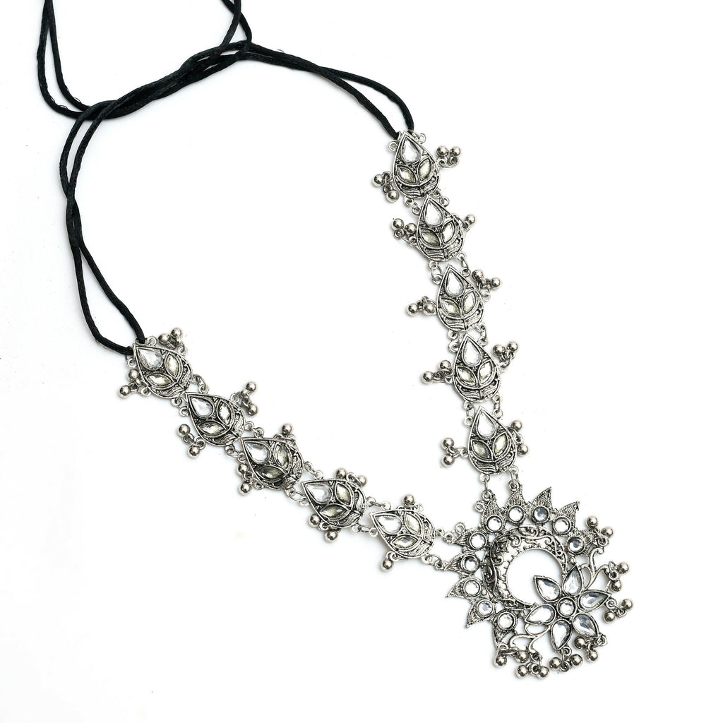 Mominos Fashion Johar Kamal Women Silver-Plated Brass Finish Rani Haar Statement Necklace