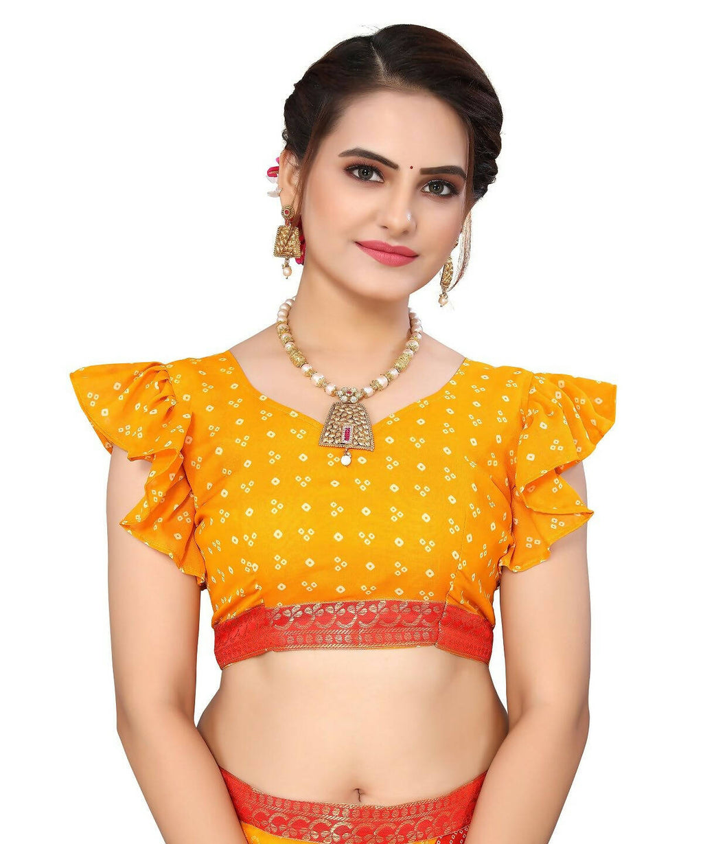 Vamika Yellow Georgette Printed With Lace Saree (MANYA YELLOW RED)