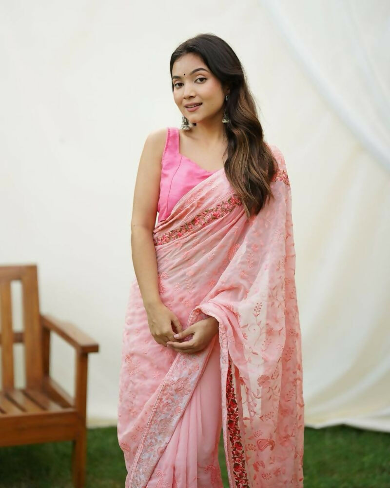 Vamsee Jasmin Peach Uae Georgette Saree