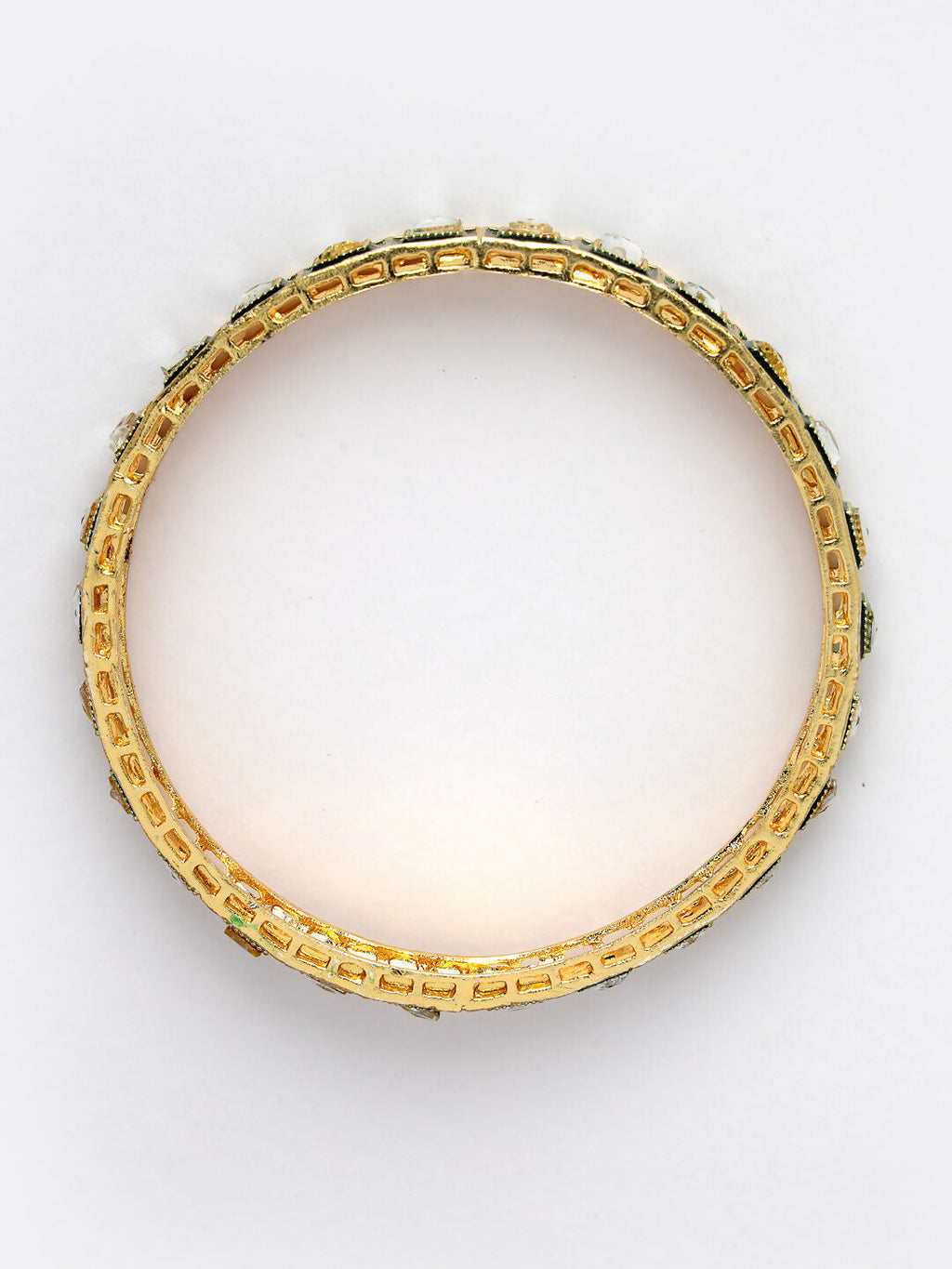 NVR Women's Set Of 4 Gold-Polished Green Kundan-Studded Traditional Bangles
