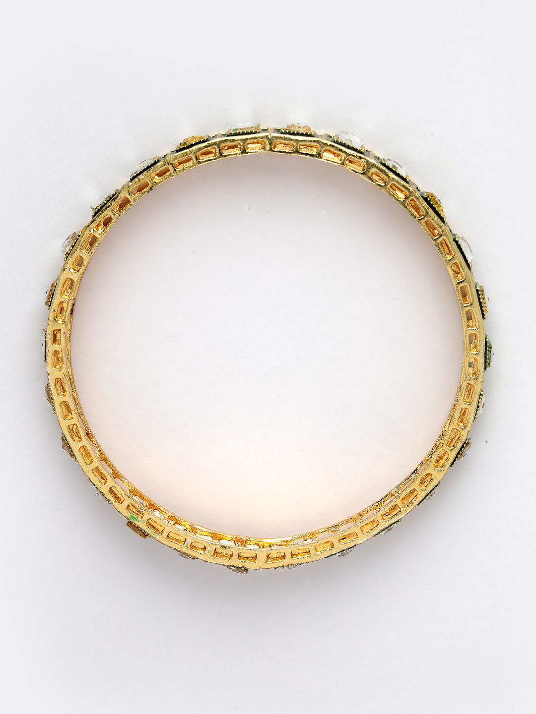 NVR Women's Set Of 4 Gold-Polished Green Kundan-Studded Traditional Bangles