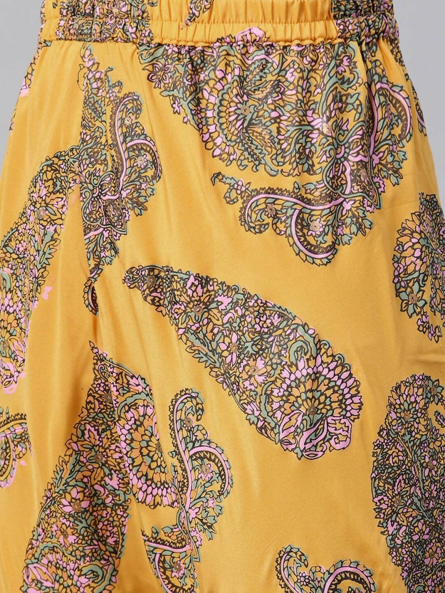 Ahalyaa Women Mustard Crepe Printed Kurta Churidar Set