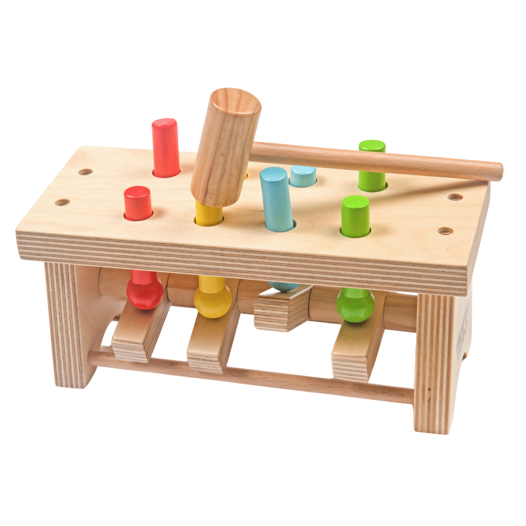 Nesta Toys Wooden Pounding Bench Toy with Hammer, Montessori Toy for Babies & Toddlers (1+ Years), STEAM Toddler Toy