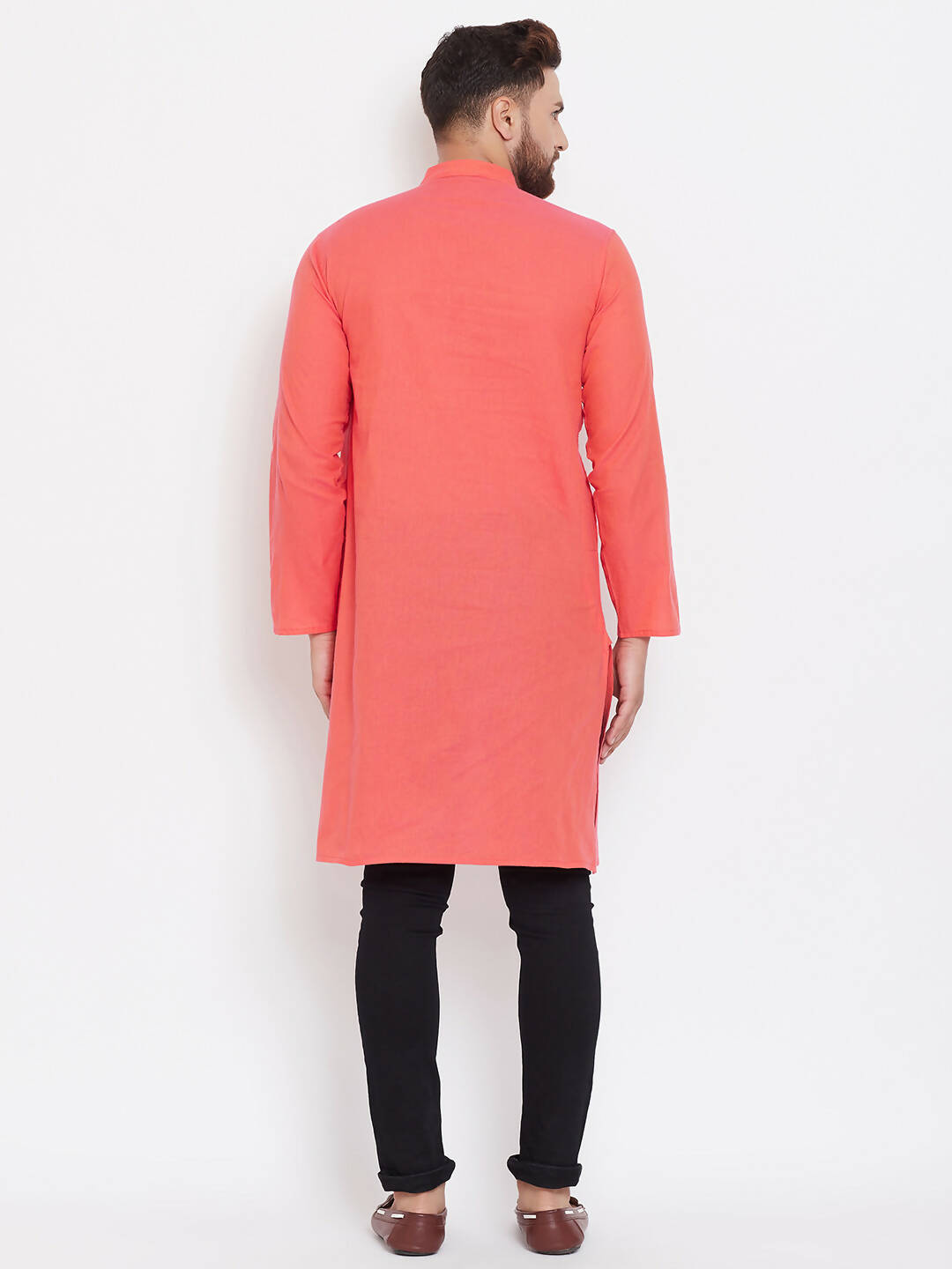 Even Apparels Red Pure Cotton Men's Kurta With Band Collar