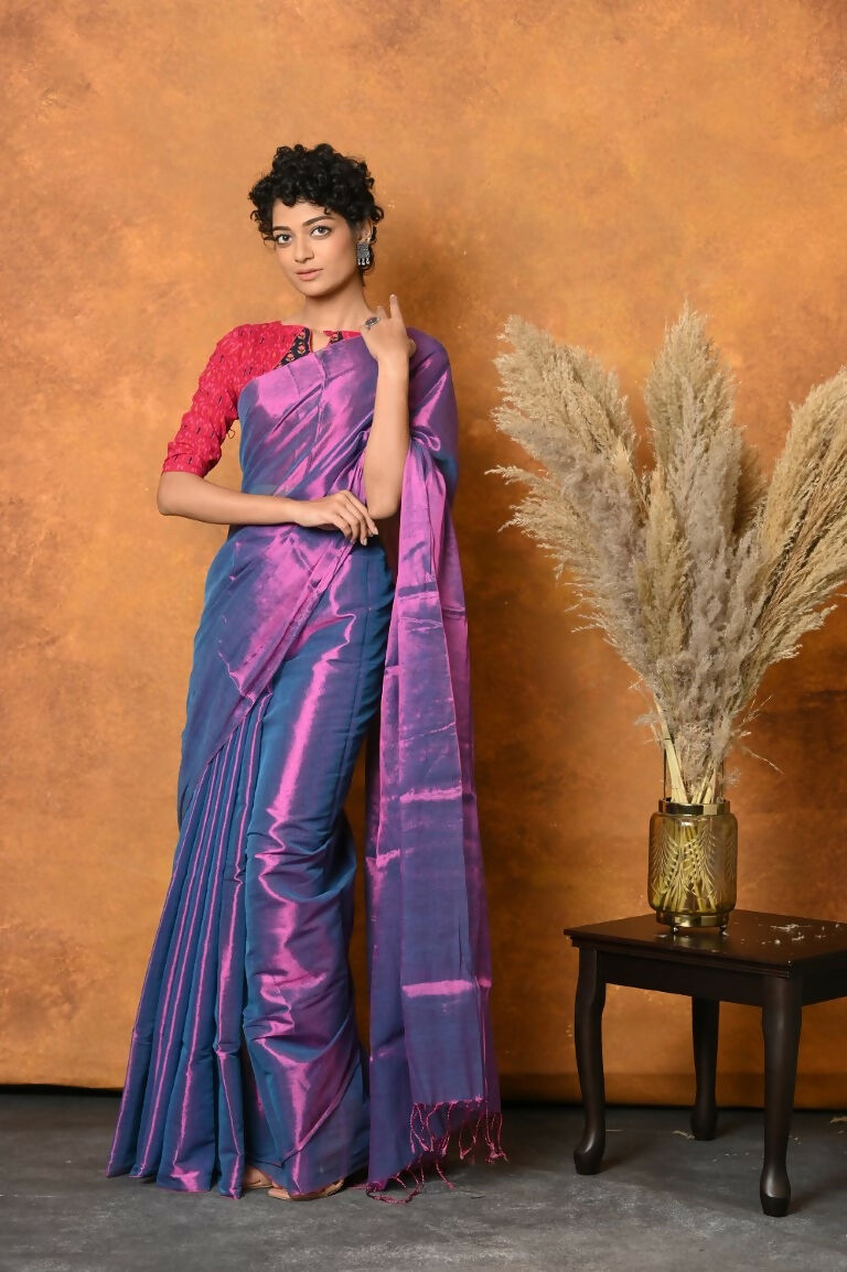 Very Much Indian Fusion Cotton Tissue Shimmer Saree - Dual Tone Purple