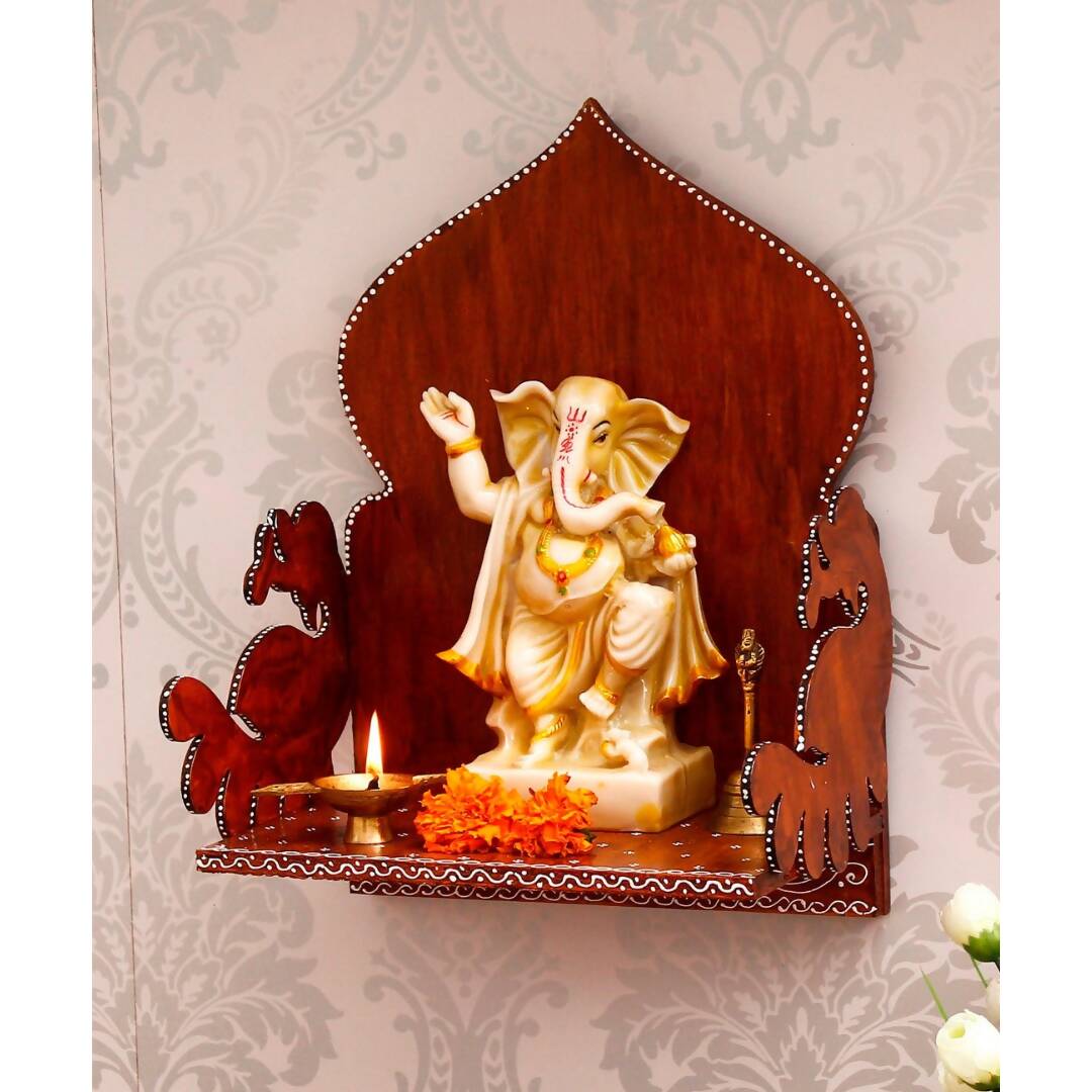 eCraftIndia Brown Textured Wooden Pooja Shelf