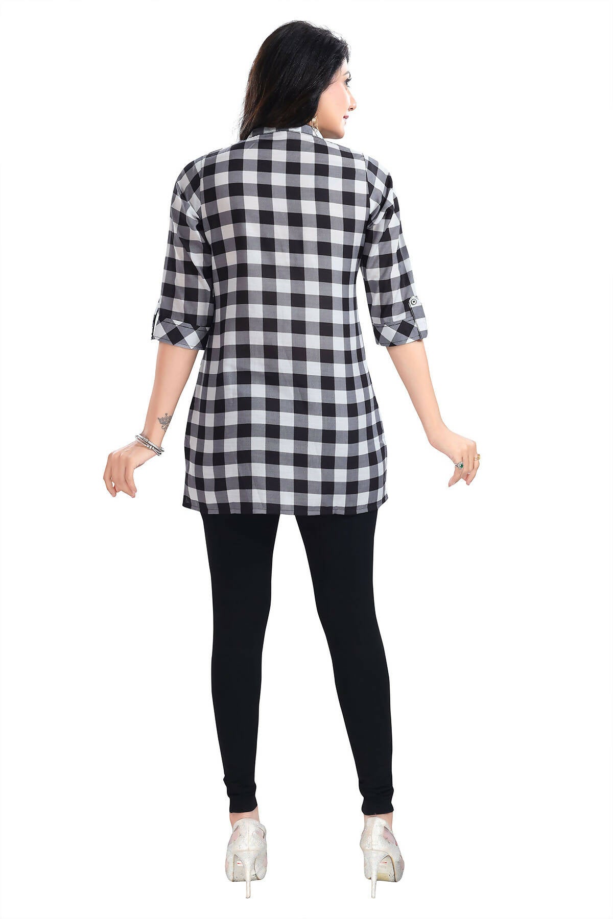 Snehal Creations Rayon Black White Checks Short All Over Print