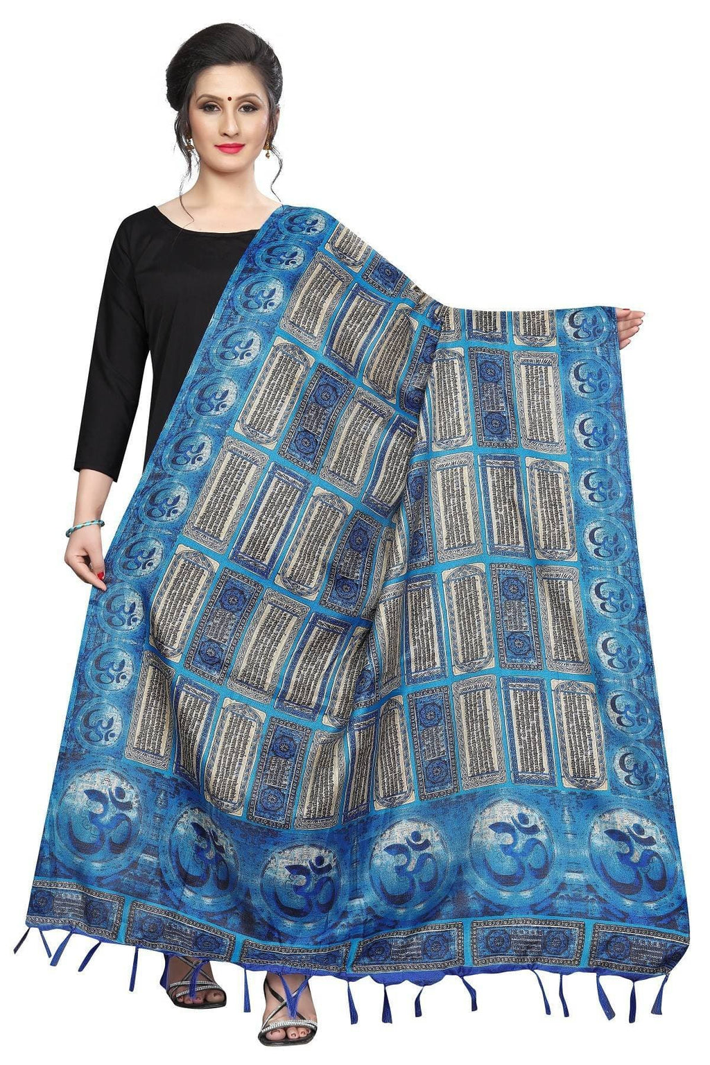 Vamika Blue Printed OM Designed Khadi Bhagalpuri Dupatta