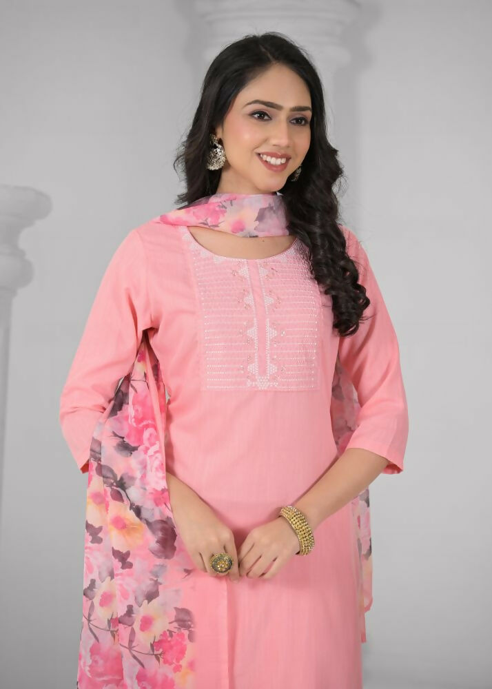 Ethnic Festive Wear Reyon Baby Pink Stitched Suit With Dupatta - Tanisha