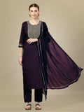 Jyoti Fashion Women's Purple Silk Blend Embroidery & Sequence work Kurta with Trouser & Dupatta