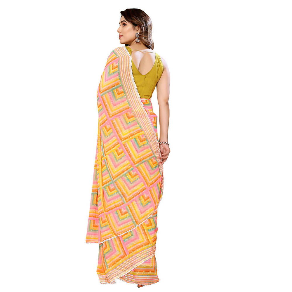 Women's Partywear Designer Yellow Georgette Fancy Saree - Satrangi