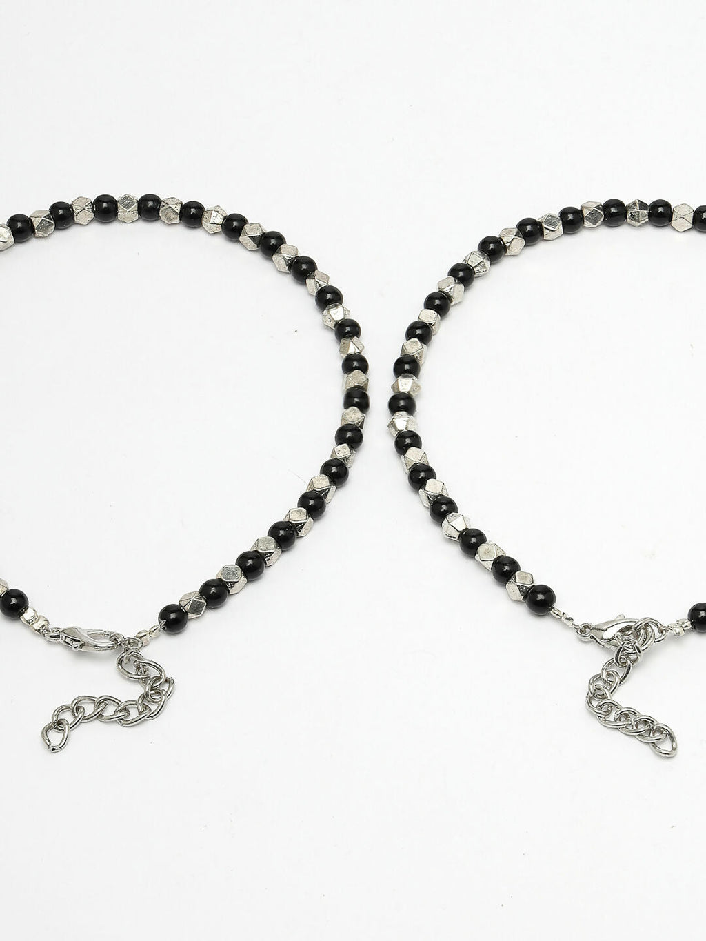 NVR Women's Evil Eye Black & Silver Anklets
