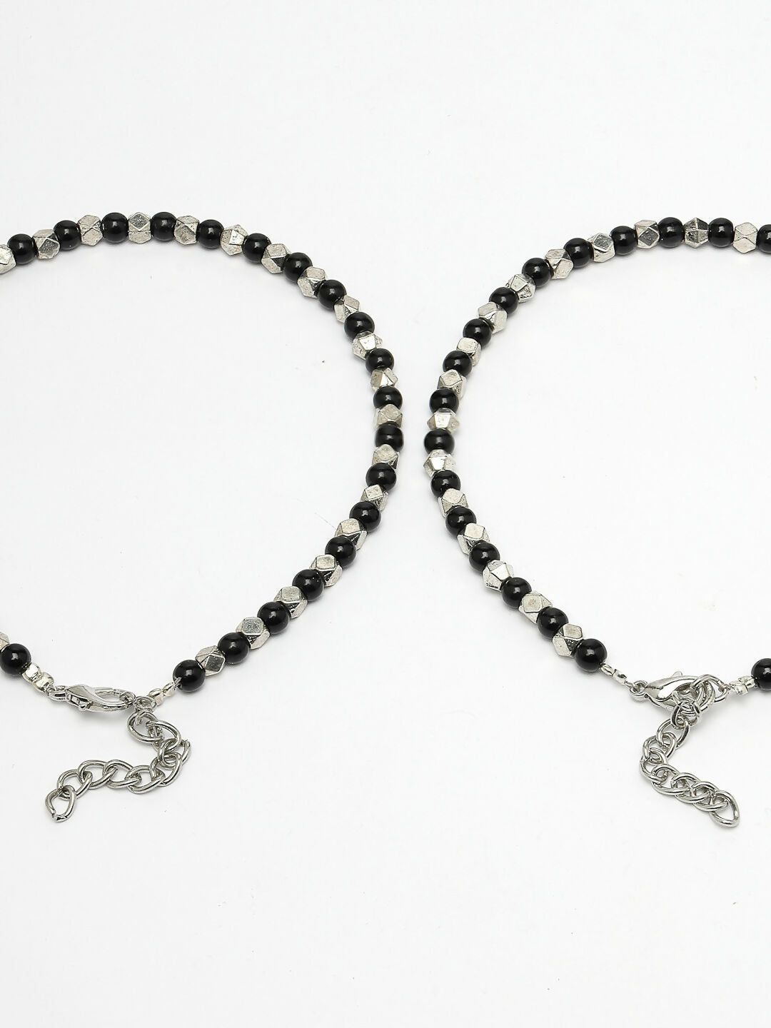 NVR Women's Evil Eye Black & Silver Anklets