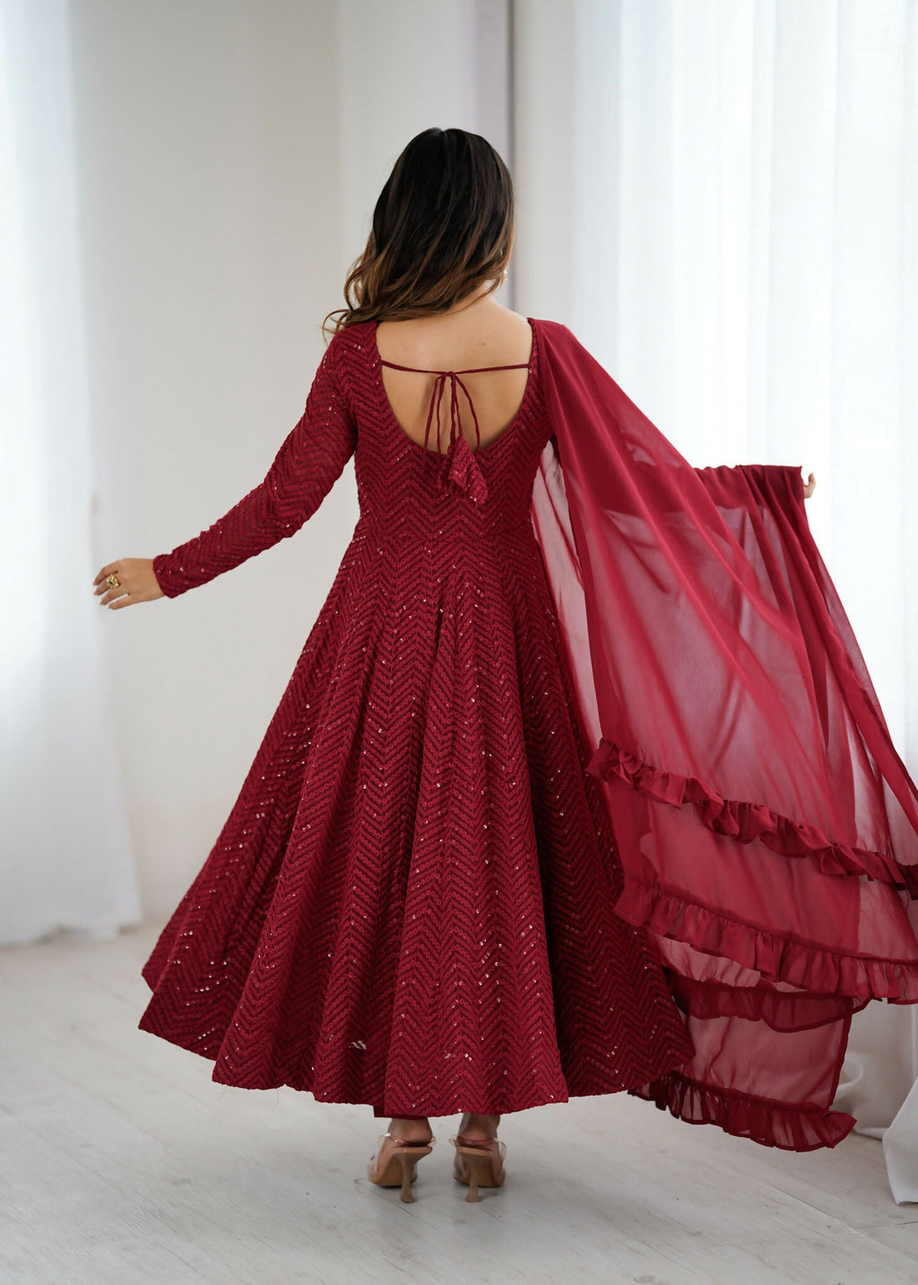 Joban Fashion Maroon Kurta Set Georgette Sequence Embroidery Work