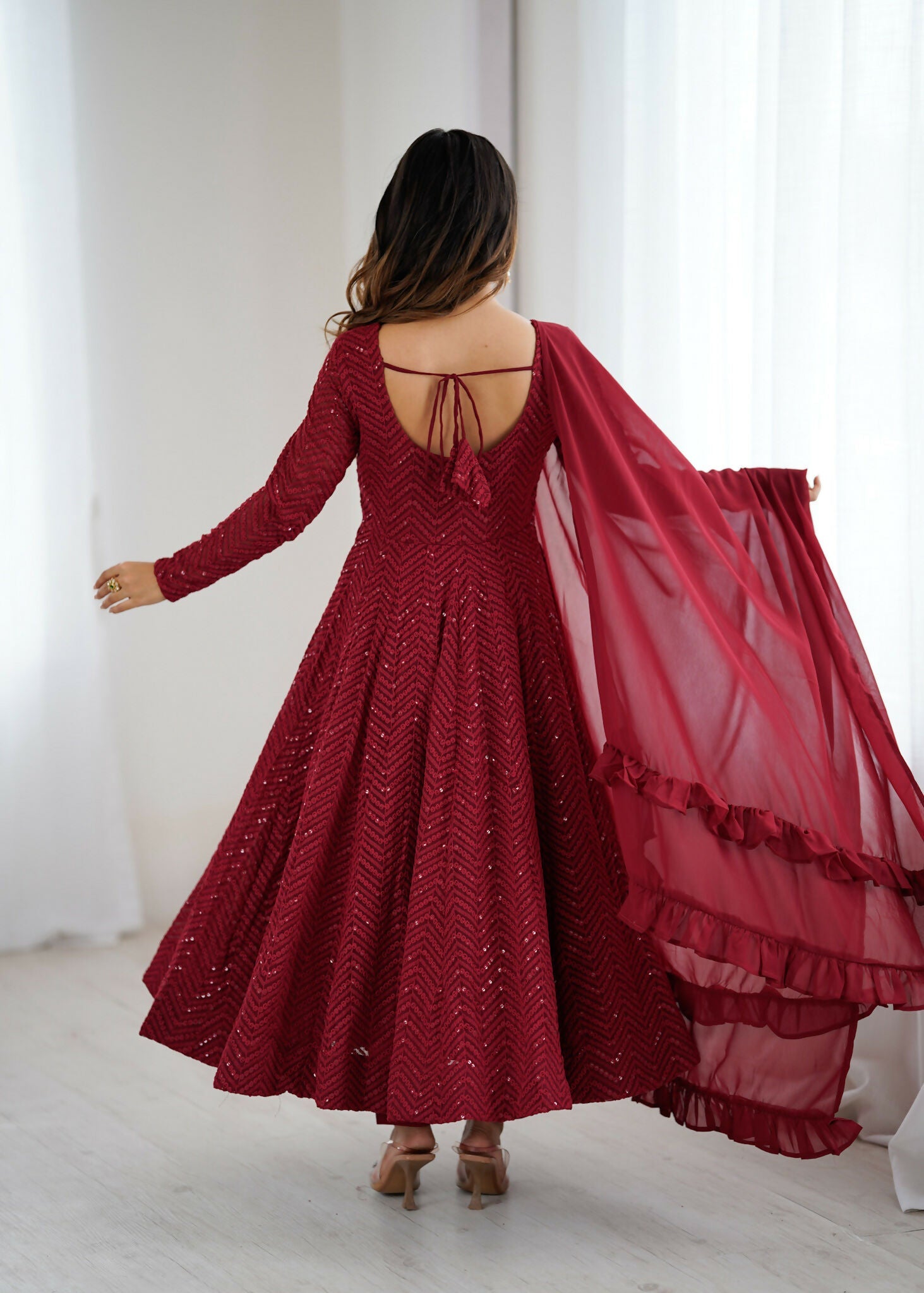 Joban Fashion Maroon Kurta Set Georgette Sequence Embroidery Work
