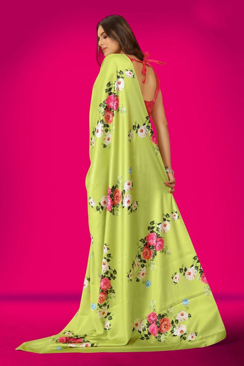 Aayaa Designer Printed Satin Saree - Multi Color