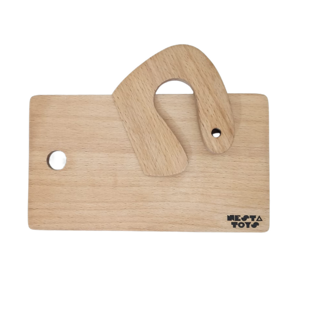 Nesta Toys Montessori Chopping Board & Knife for Babies & Toddlers, Safe Cutting Tool for Kids, Kitchen Pretend Play Toys