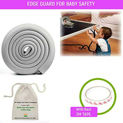 Safe-O-Kid Unique High Density L-Shaped 2 Mtr Long Mini 4 Edge Guard With 16 Corner Cushions - Grey