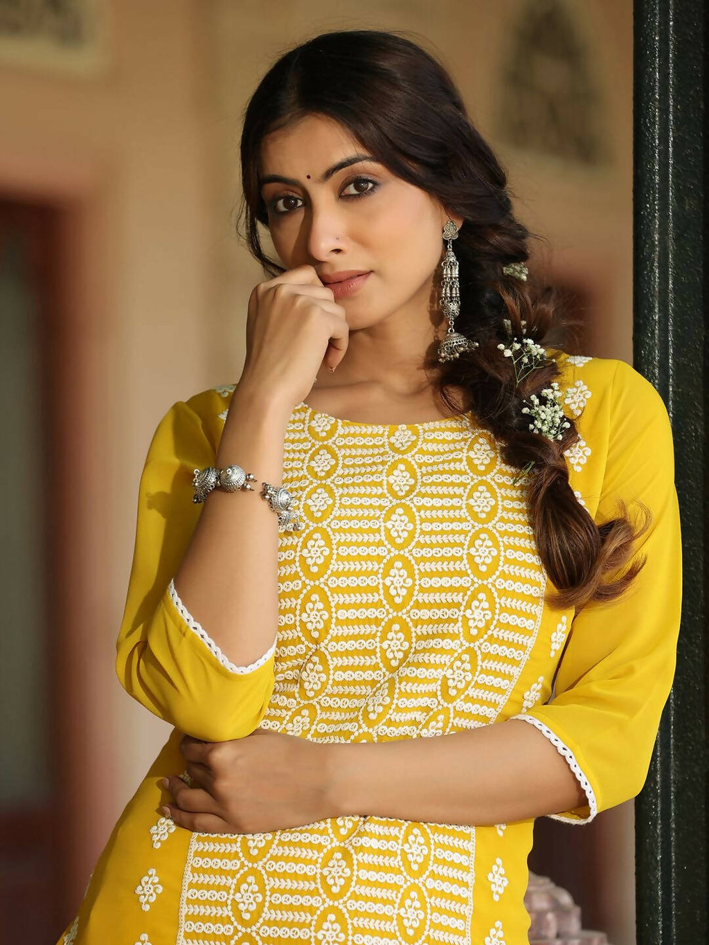 Juniper Women's Yellow Georgette Printed Kurta