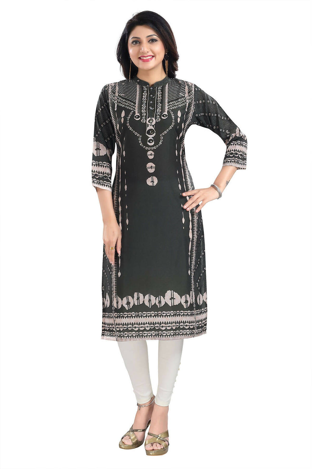 Snehal Creations Opulent Olive Digital Print Masleen Long Kurti Tunic