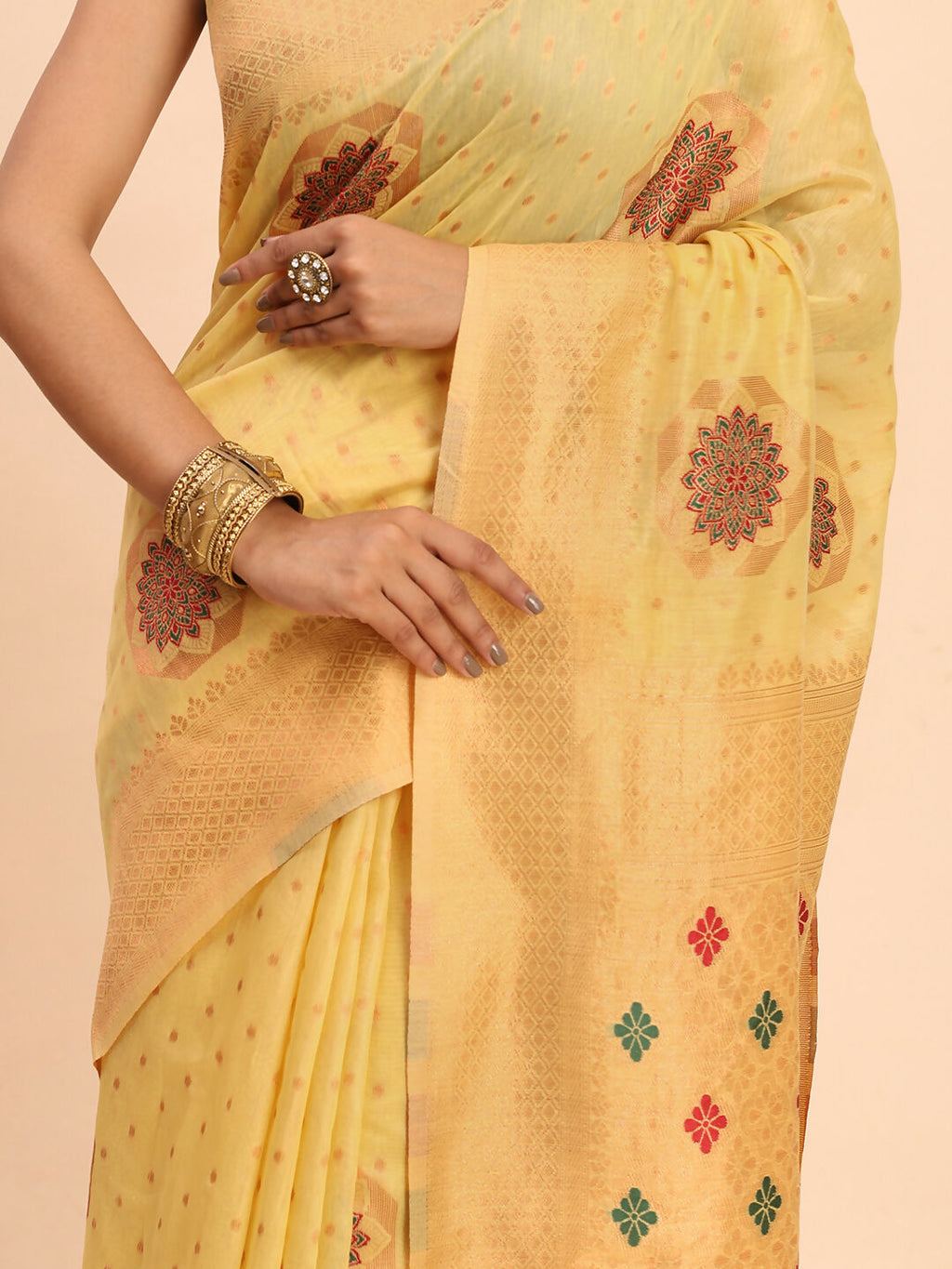 Shree Shyam Fashion Linen Cotton Yellow Saree