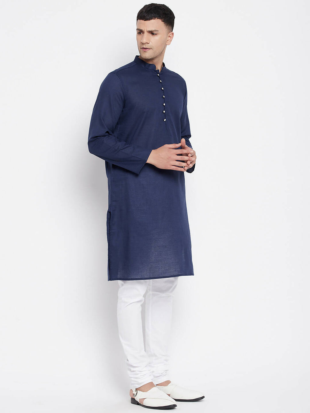 Even Apparels Blue Color Rayon Men's Kurta With Band Collar