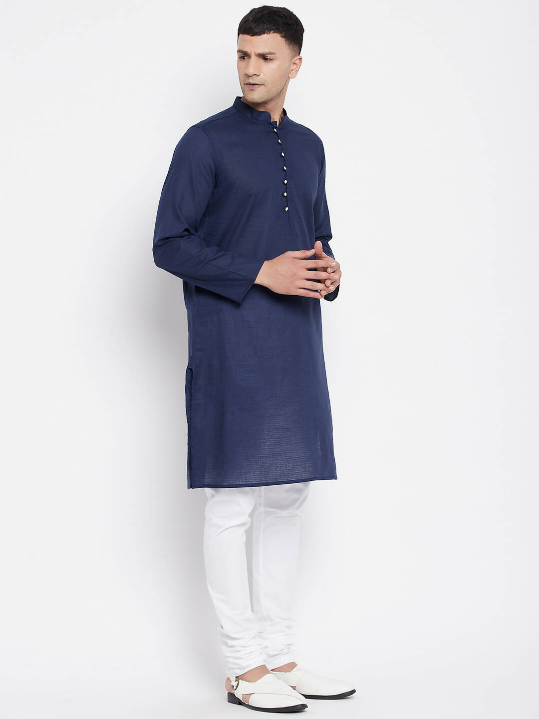 Even Apparels Blue Color Rayon Men's Kurta With Band Collar