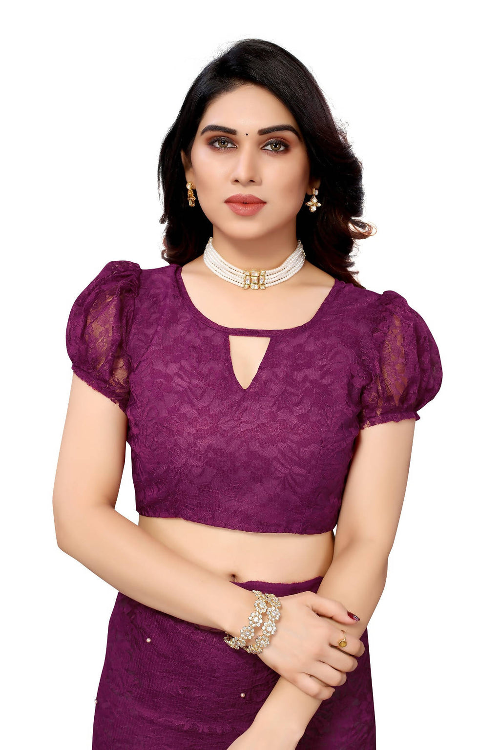 Vamika Ethnic Fire Purple Pearls Net Saree