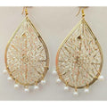 MS Fashion India Party Wear Gold-Polished White Pearl Tassel Earrings