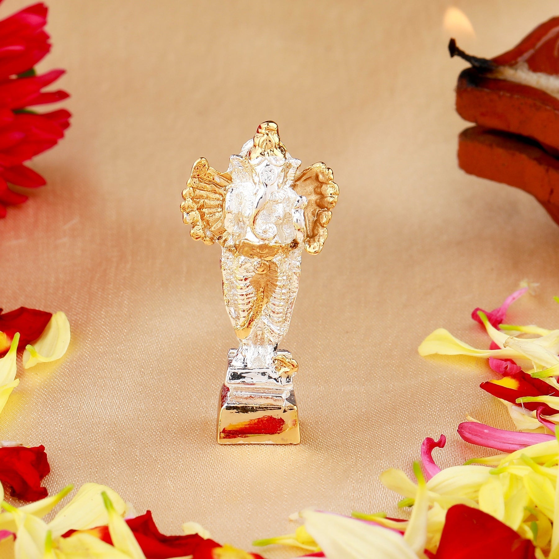 Estele Gold-Polished Spiritual Lord Standing Ganesha Idol for Gifts & HouseWarming/Home/Office Decors