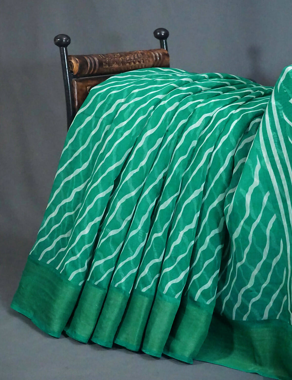 Shades Of Leaf Green With Lehariya Design Semi Chanderi Saree By Gayathri Reddy Designer Studio