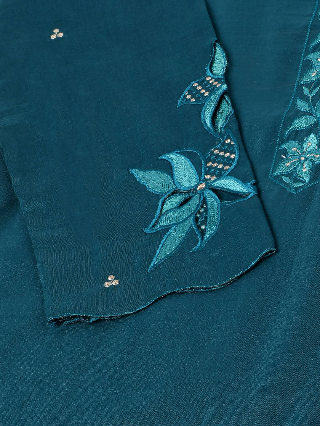 Teal Chinon Silk Embroidered Straight Kurta with Trouser & Dupatta - Salimar