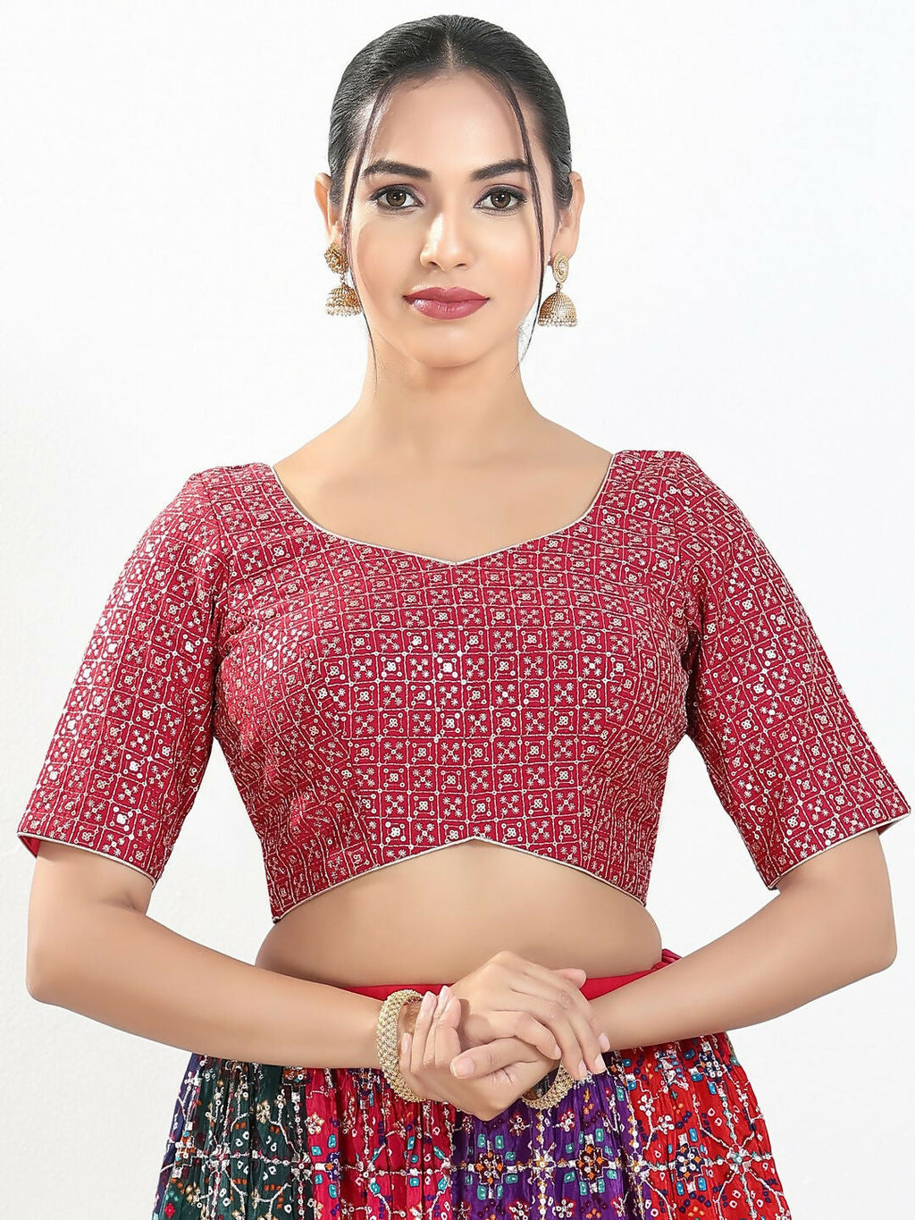 Joban Fashion Pink Silk Padded Blouse With Sweetheart Neck Elbow Sleeves