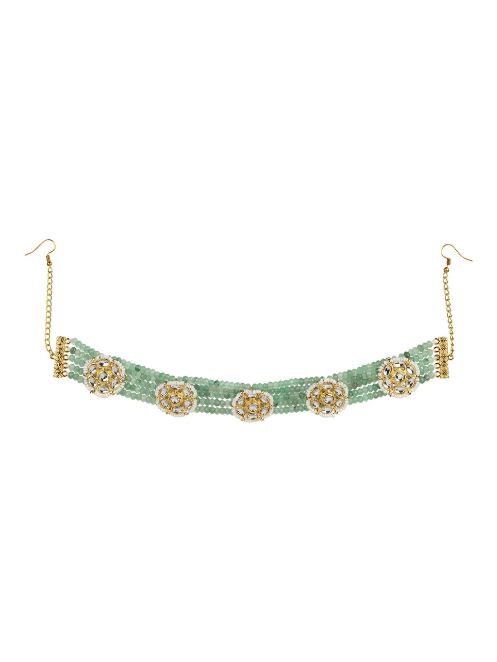 Gold-Polished Green Kundan Studded Headband - Ruby Raang