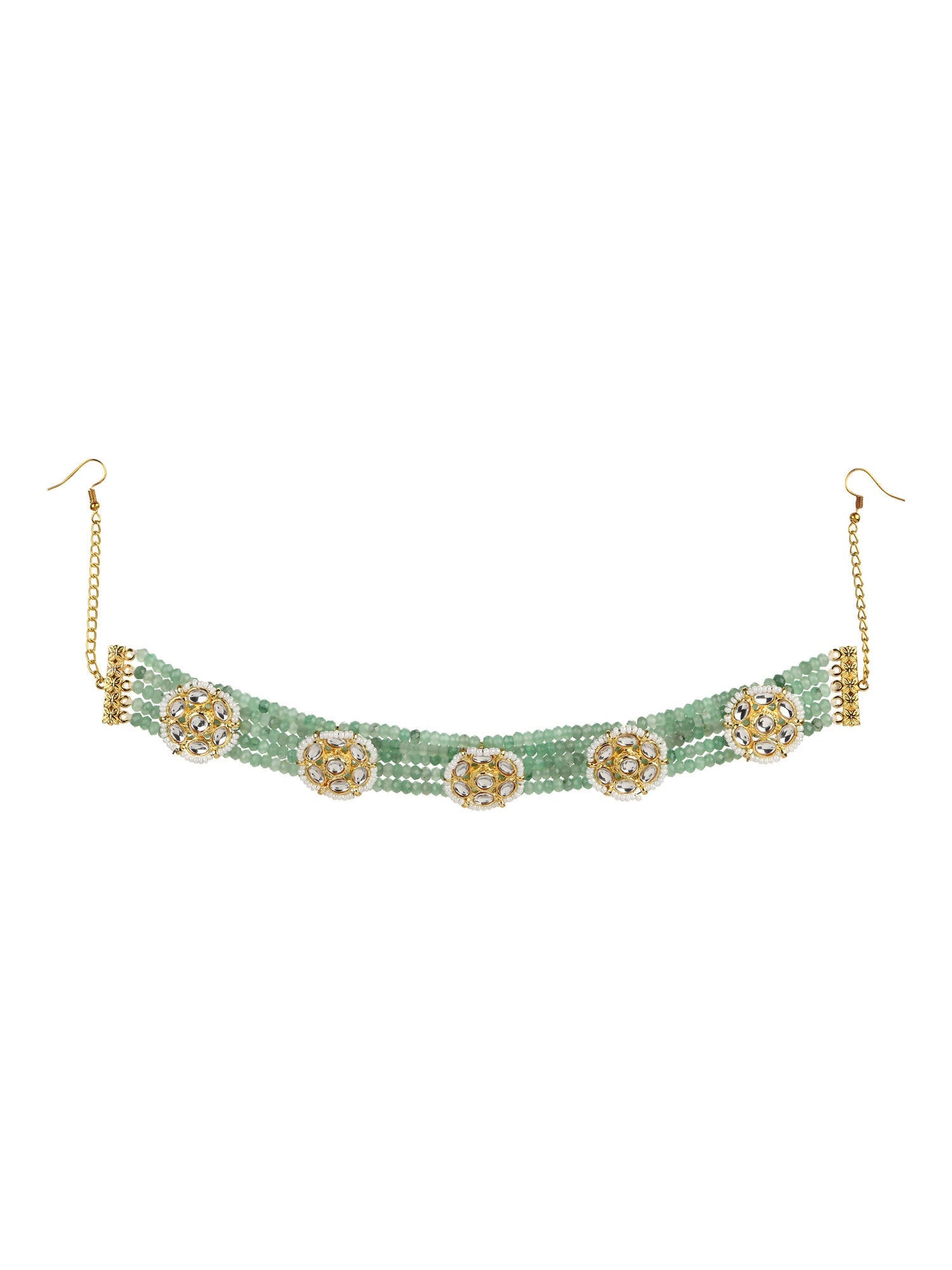 Gold-Polished Green Kundan Studded Headband - Ruby Raang